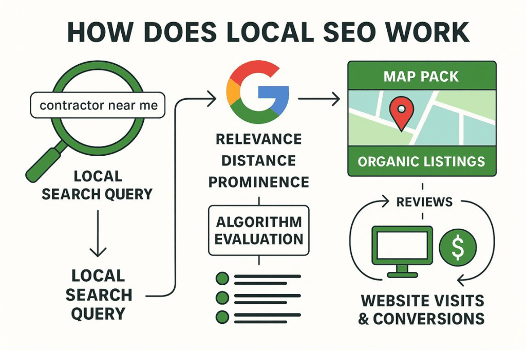 Google Map Pack displaying top local business listings for a location based search query.
